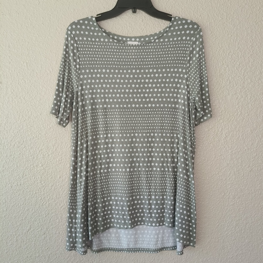 Chico's "greenish gray polka‎ dot" short-sleeve blouse, size 1 S-USA light